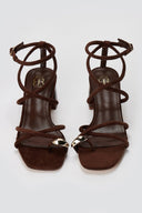 ERYNN - Toe Ring Sandals Low Block Heel - Brown Suede