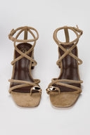 ERYNN - Toe Ring Sandals Low Block Heel - Olive Suede