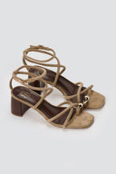 ERYNN - Toe Ring Sandals Low Block Heel - Olive Suede