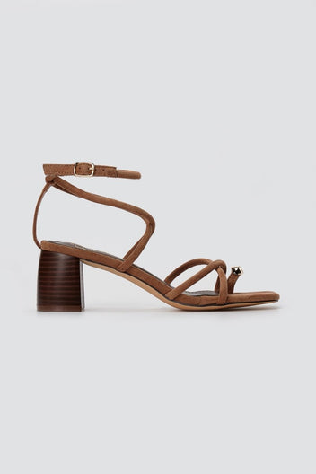 ERYNN - Toe Ring Sandals Low Block Heel - Tan Suede