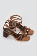 ERYNN - Toe Ring Sandals Low Block Heel - Tan Suede