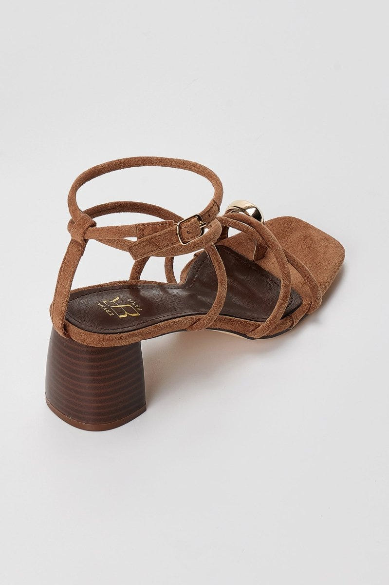 ERYNN - Toe Ring Sandals Low Block Heel - Tan Suede