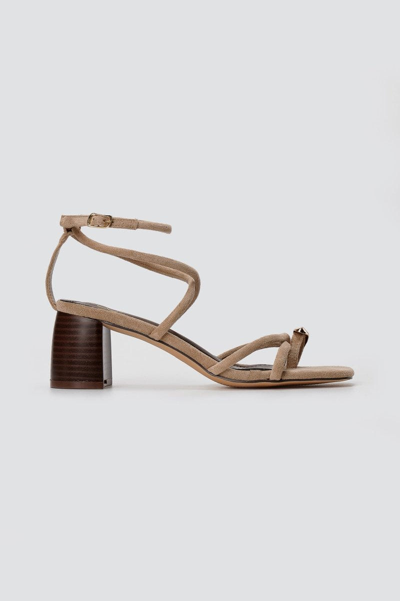 ERYNN - Toe Ring Sandals Low Block Heel - Taupe Suede