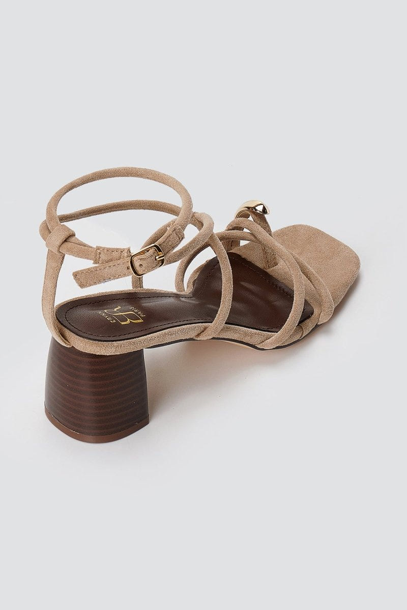 ERYNN - Toe Ring Sandals Low Block Heel - Taupe Suede