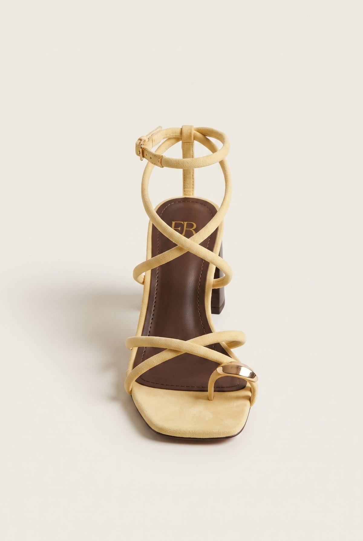 ERYNN - Toe Ring Sandals Low Block Heel - Yellow Suede