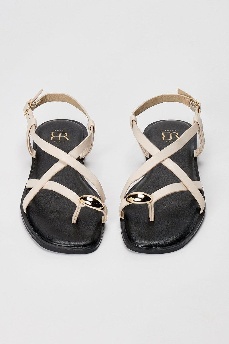 ERYNN - Toe Ring Sandals Metal Detail - Beige Matte