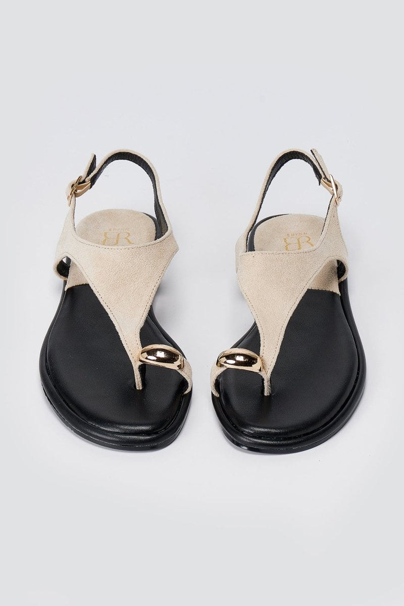 ERYNN - Toe Ring Sandals Metal Detail - Beige Suede