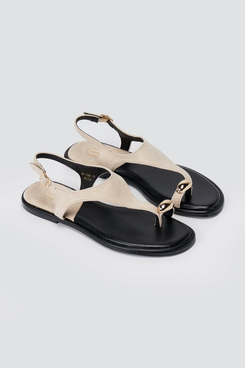 ERYNN - Toe Ring Sandals Metal Detail - Beige Suede