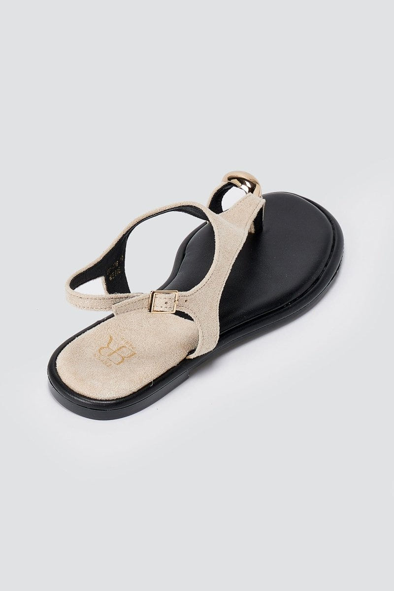 ERYNN - Toe Ring Sandals Metal Detail - Beige Suede