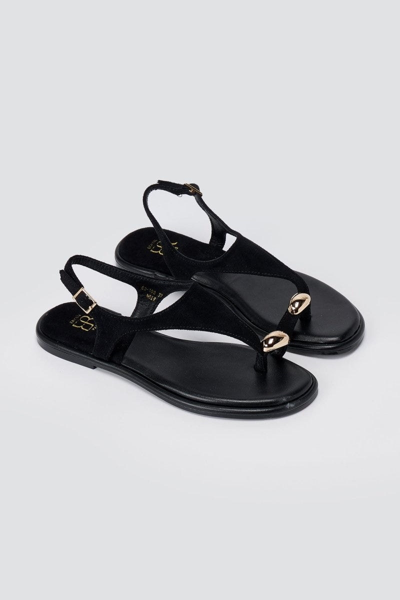 ERYNN - Toe Ring Sandals Metal Detail - Black Suede