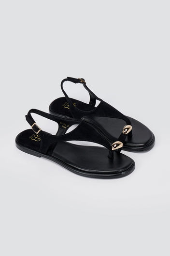 ERYNN - Toe Ring Sandals Metal Detail - Black Suede