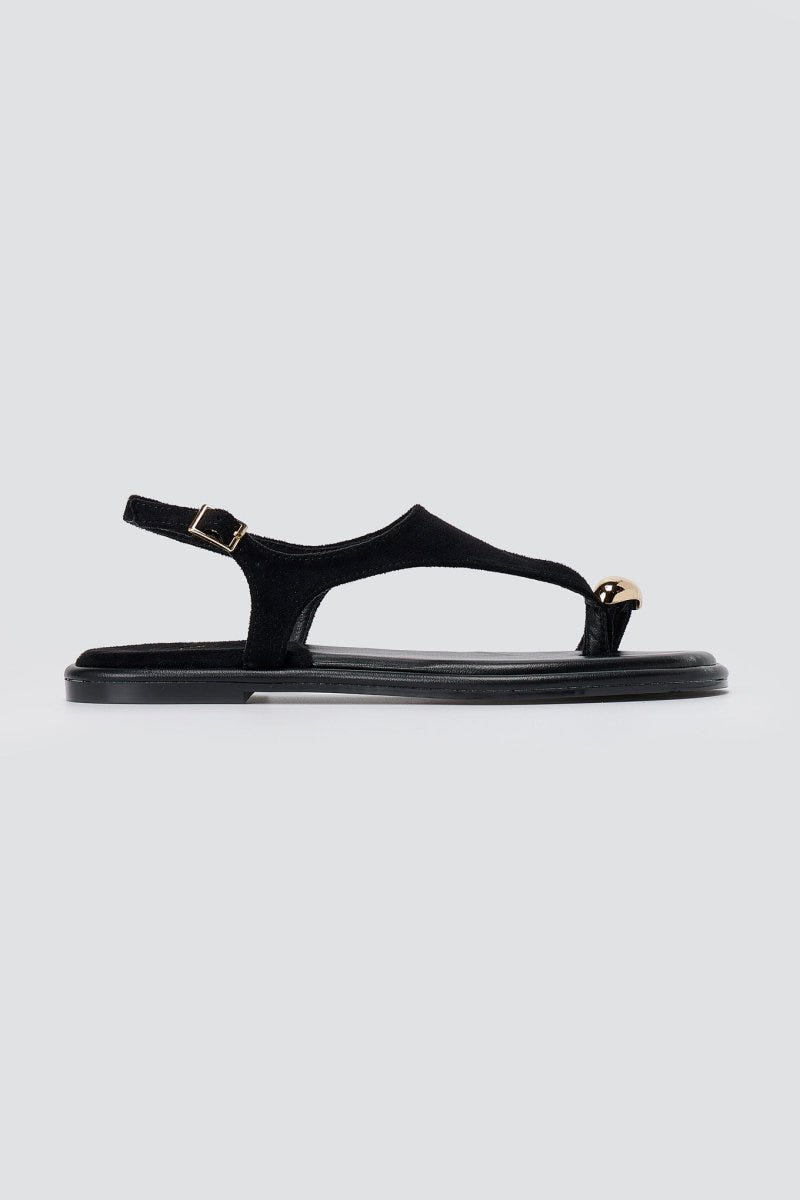 ERYNN - Toe Ring Sandals Metal Detail - Black Suede
