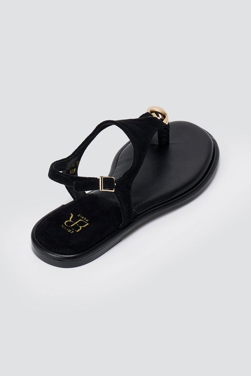 ERYNN - Toe Ring Sandals Metal Detail - Black Suede