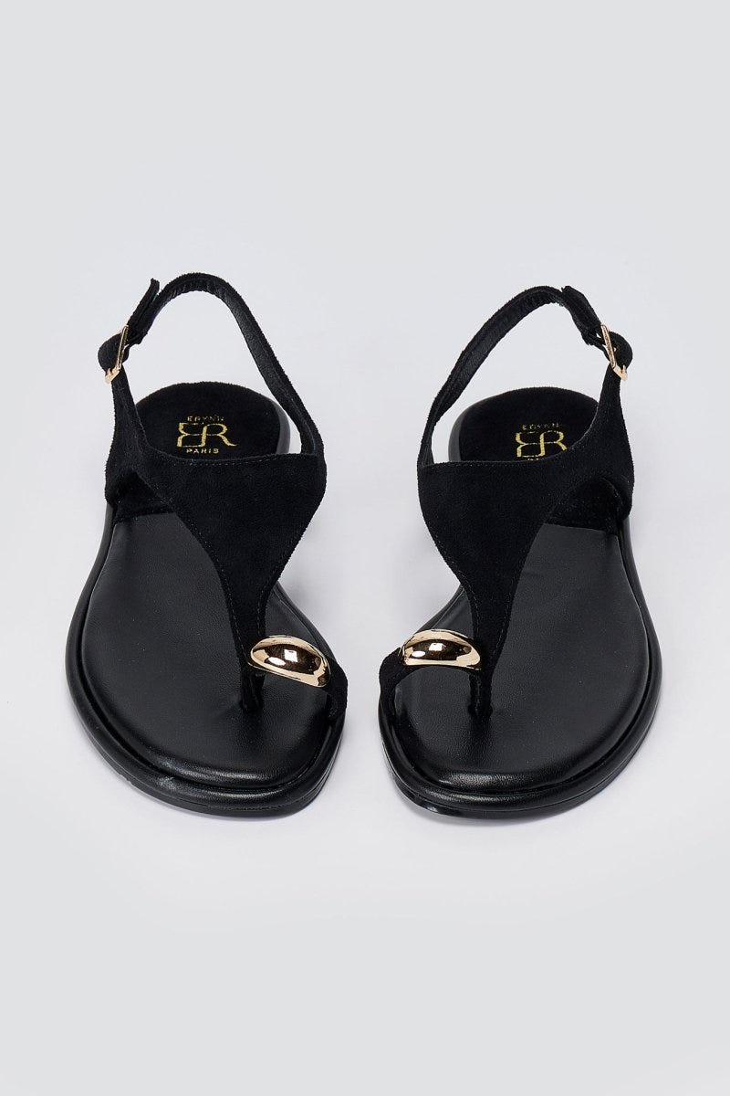 ERYNN - Toe Ring Sandals Metal Detail - Black Suede
