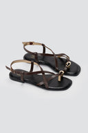 ERYNN - Toe Ring Sandals Metal Detail - Dark Brown Matte