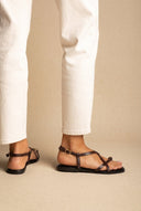 ERYNN - Toe Ring Sandals Metal Detail - Dark Brown Matte