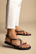 ERYNN - Toe Ring Sandals Metal Detail - Dark Brown Matte