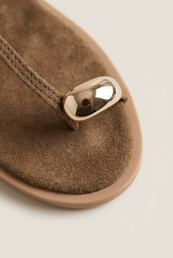 TFP - Toe Ring Sandals Metal Detail - Khaki Green Suede