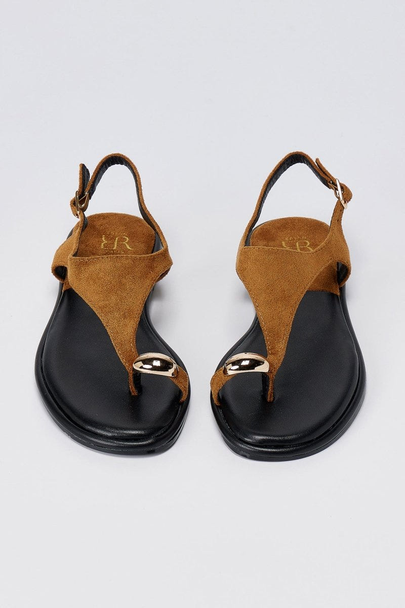 ERYNN - Toe Ring Sandals Metal Detail - Tan Suede