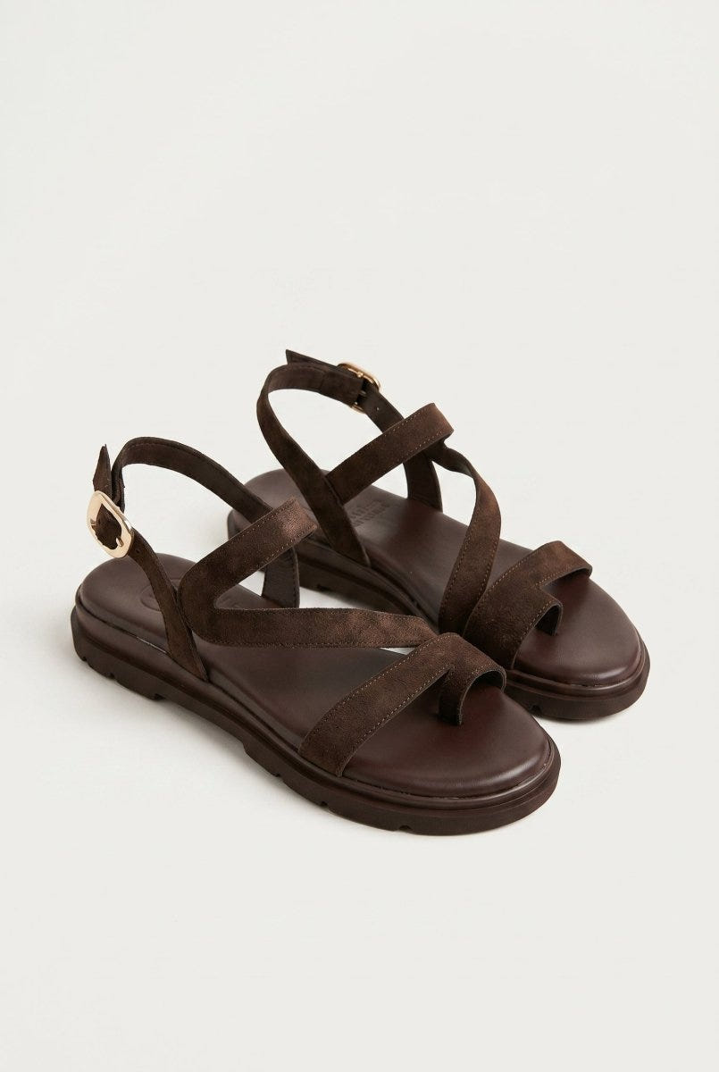 TFP - Toe Ring Sandals Side Strap - Brown Suede