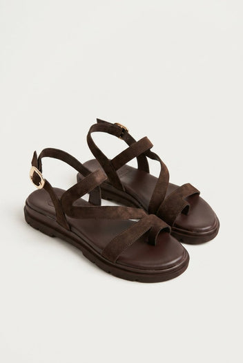 TFP - Toe Ring Sandals Side Strap - Brown Suede