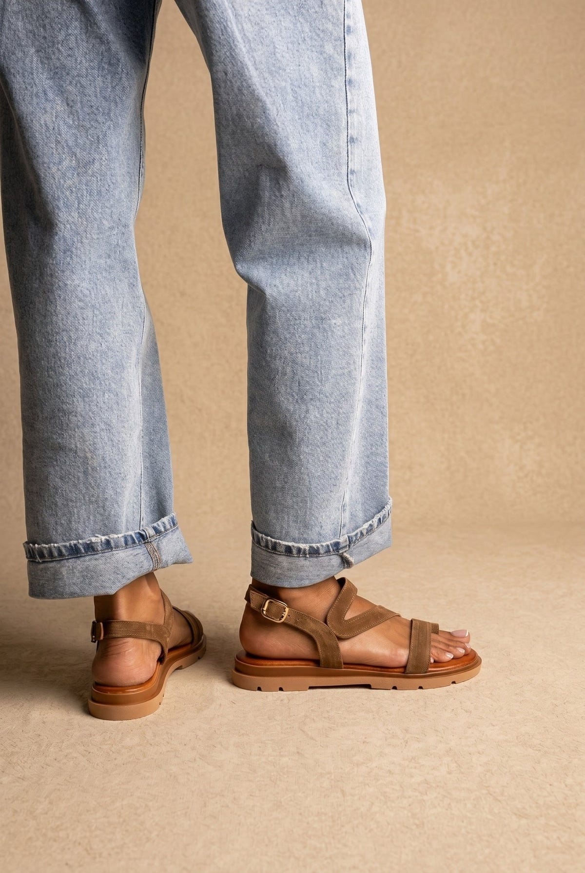 TFP - Toe Ring Sandals Side Strap - Taupe Suede
