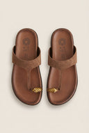 ATENEO - Toe Ring Sandals T-Strap Snake Detail - Brown Suede