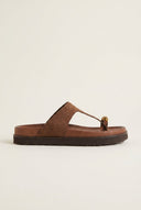 ATENEO - Toe Ring Sandals T-Strap Snake Detail - Brown Suede