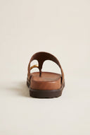 ATENEO - Toe Ring Sandals T-Strap Snake Detail - Brown Suede