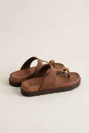 ATENEO - Toe Ring Sandals T-Strap Snake Detail - Brown Suede