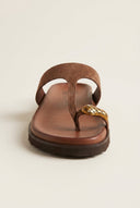 ATENEO - Toe Ring Sandals T-Strap Snake Detail - Brown Suede