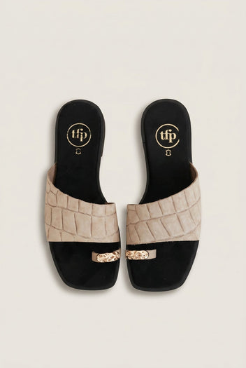 TFP - Toe Ring Sandals Wide Strap - Beige Croc