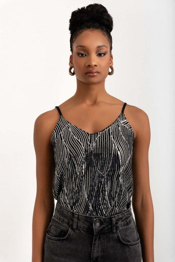 Τοπ βραδινό με παγέτες Vero Moda 10317121 - Μαύρο - thefashionproject.gr - VERO MODA