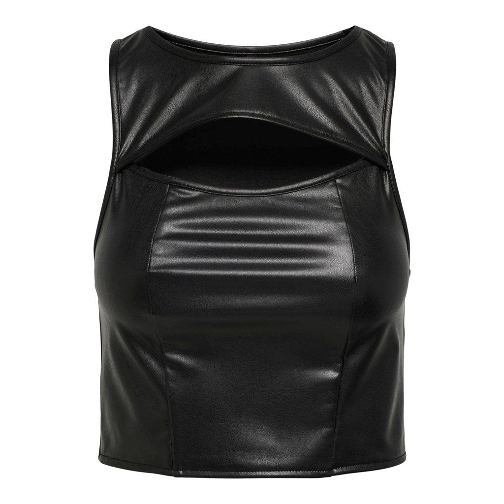 Τοπ δερματίνη με cut out Only 15307168 - Μαύρο - thefashionproject.gr - ONLY