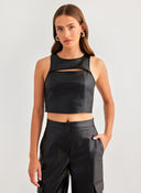 Τοπ δερματίνη με cut out Only 15307168 - Μαύρο - thefashionproject.gr - ONLY