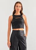 Τοπ δερματίνη με cut out Only 15307168 - Μαύρο - thefashionproject.gr - ONLY