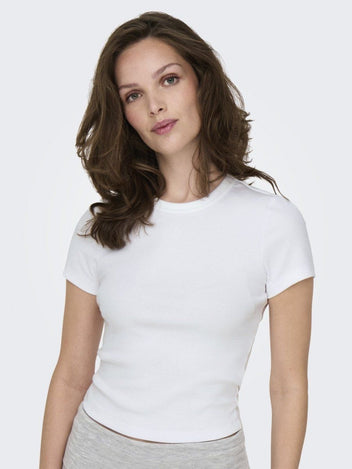 Τοπ κοντομάνικο ριμπ ONLY 15339774 - Λευκό - thefashionproject.gr - ONLY