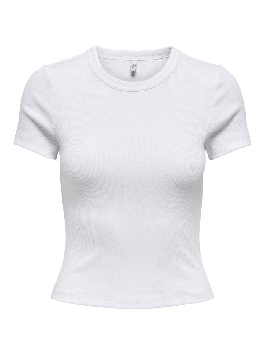 Τοπ κοντομάνικο ριμπ ONLY 15339774 - Λευκό - thefashionproject.gr - ONLY