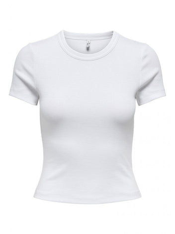 Τοπ κοντομάνικο ριμπ ONLY 15339774 - Λευκό - thefashionproject.gr - ONLY