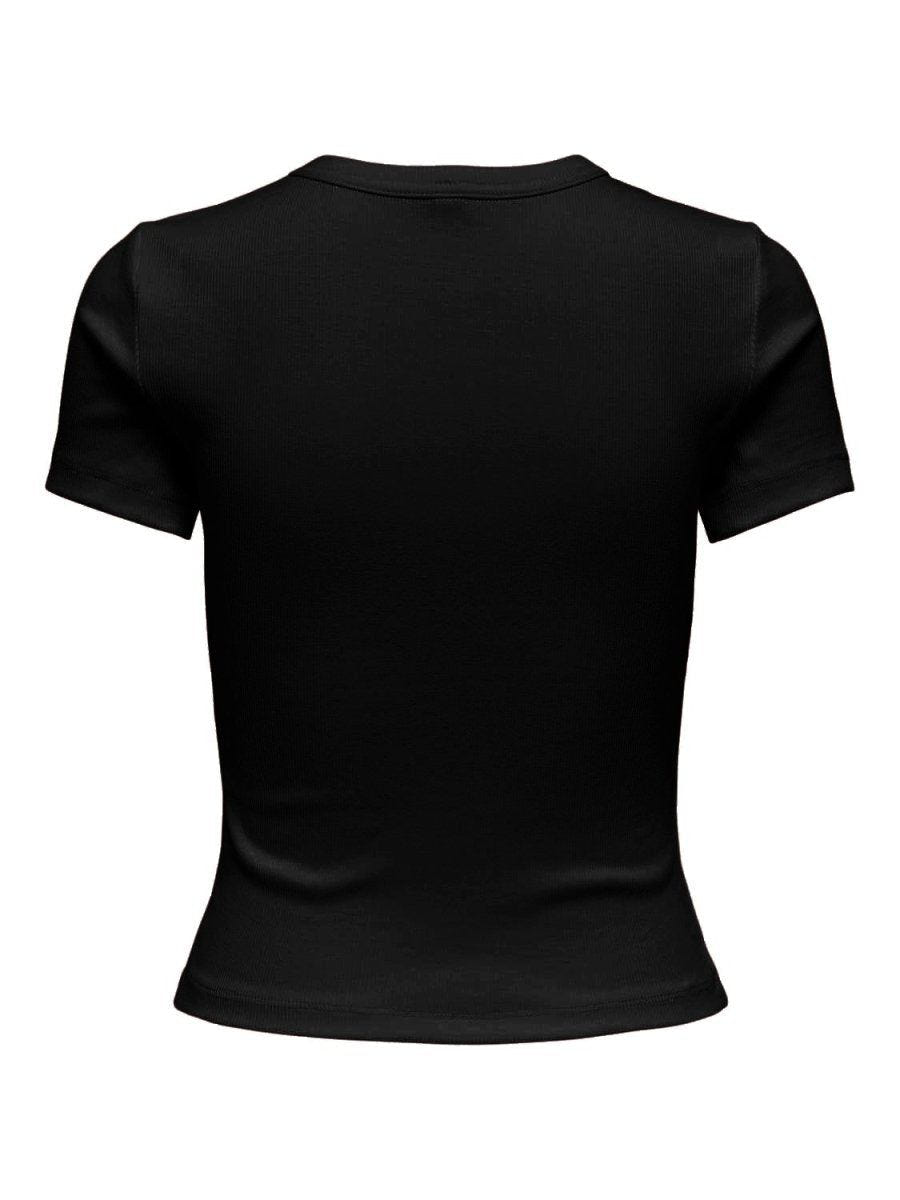 Τοπ κοντομάνικο ριμπ ONLY 15339774 - Μαύρο - thefashionproject.gr - ONLY