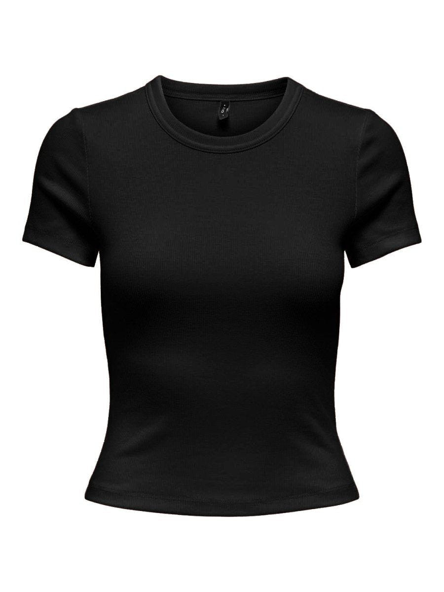 Τοπ κοντομάνικο ριμπ ONLY 15339774 - Μαύρο - thefashionproject.gr - ONLY