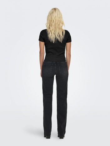Τοπ κοντομάνικο ριμπ ONLY 15339774 - Μαύρο - thefashionproject.gr - ONLY