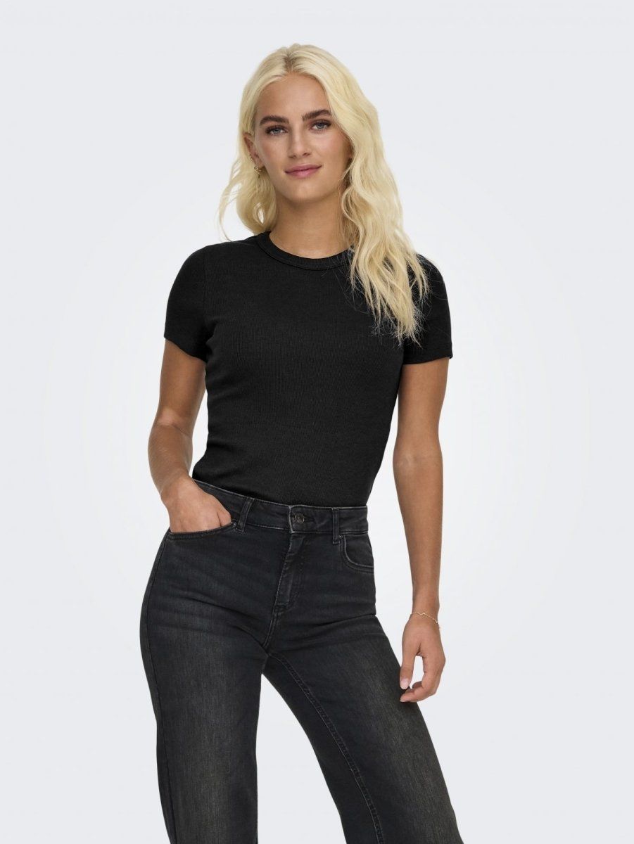 Τοπ κοντομάνικο ριμπ ONLY 15339774 - Μαύρο - thefashionproject.gr - ONLY