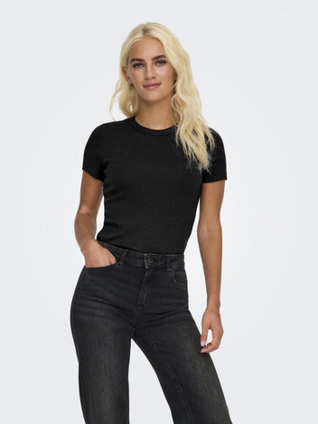 Τοπ κοντομάνικο ριμπ ONLY 15339774 - Μαύρο - thefashionproject.gr - ONLY