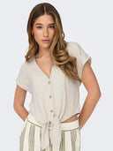 Τοπ με δέσιμο και κουμπιά ONLY 15322270 - Μπεζ - thefashionproject.gr - ONLY