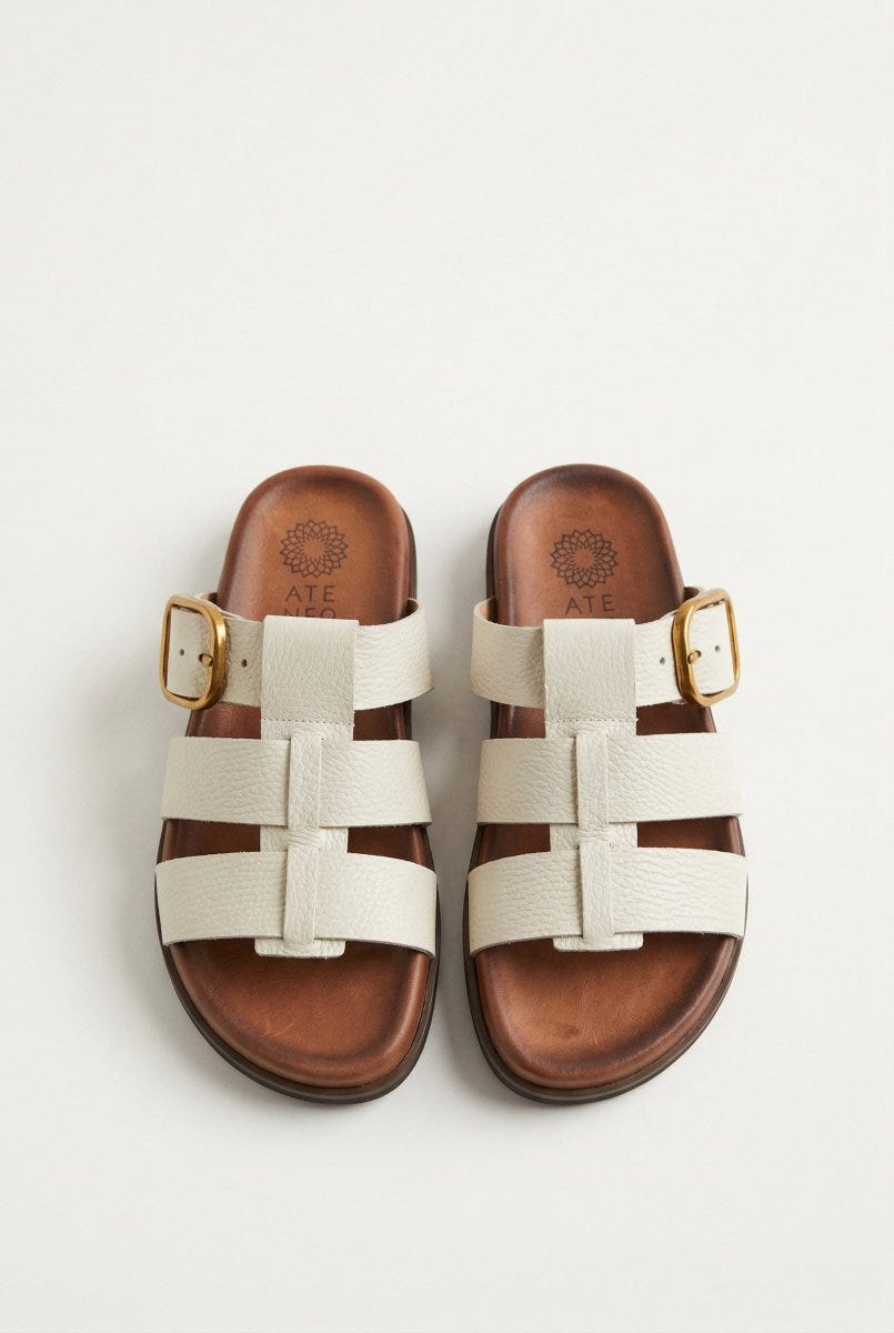 ATENEO - Triple Strap Sandals Buckle Detail - Beige Matte