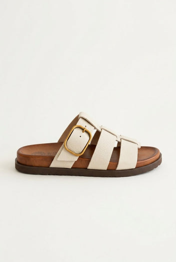 ATENEO - Triple Strap Sandals Buckle Detail - Beige Matte