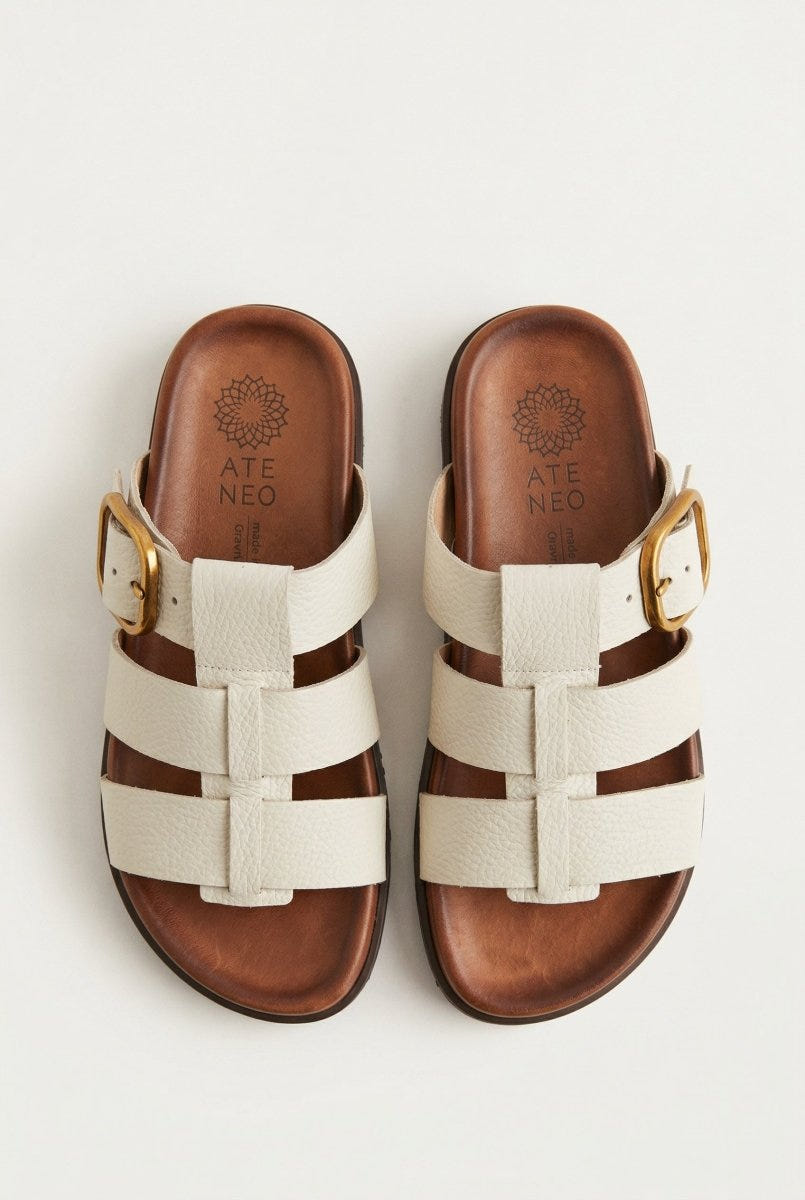 ATENEO - Triple Strap Sandals Buckle Detail - Beige Matte