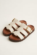 ATENEO - Triple Strap Sandals Buckle Detail - Beige Matte