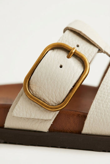 ATENEO - Triple Strap Sandals Buckle Detail - Beige Matte